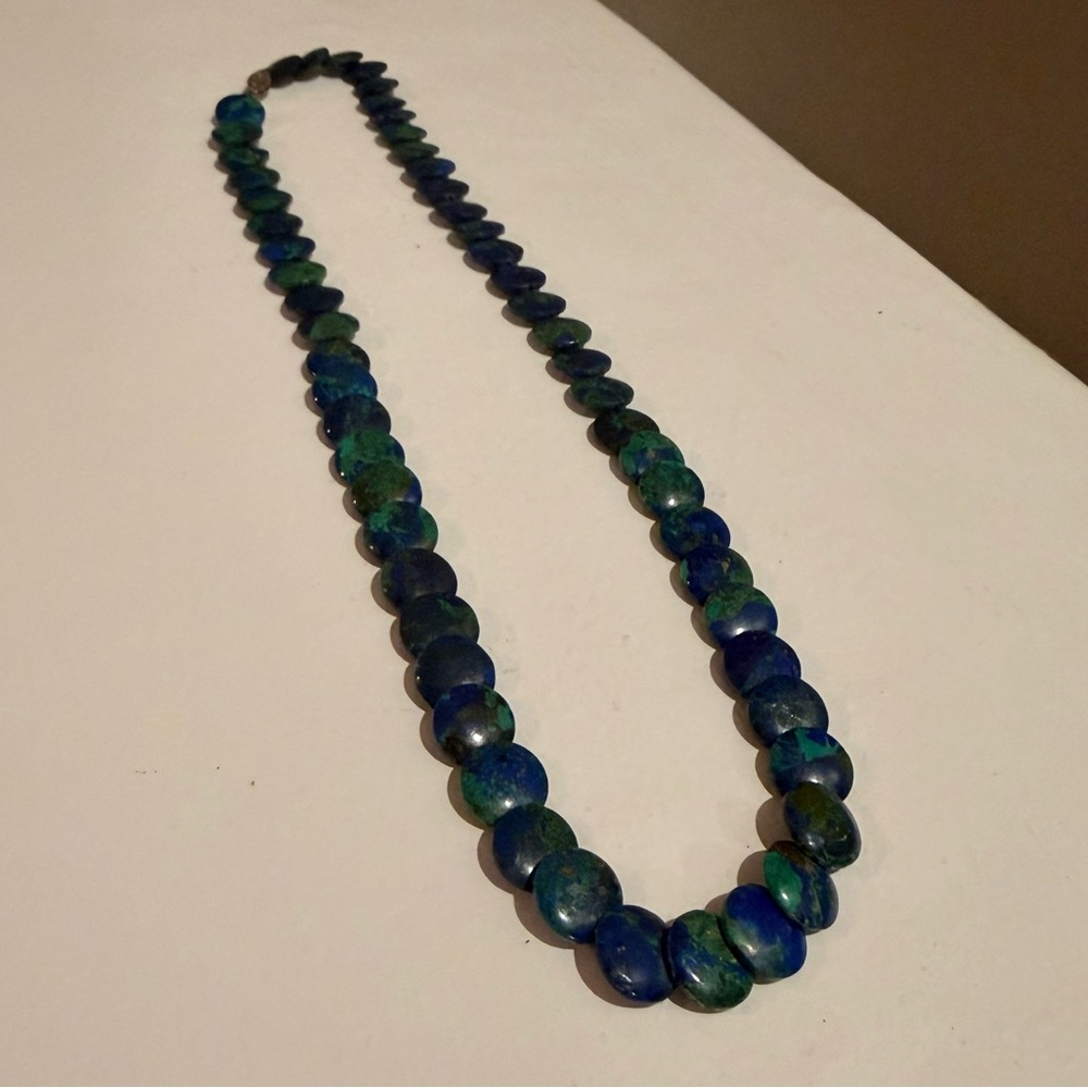 Natural Azurite Malachite Statement Necklace Blue Green Coin Beads